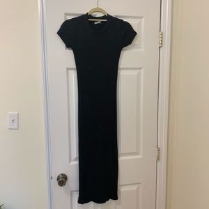 Zara Grey Ribbed Mock Neck Midi Bodycon Dress